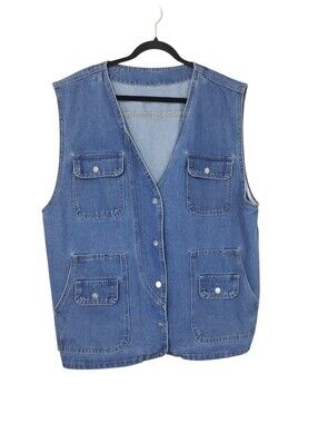 DAZY Flap Pocket  Mid Length V-Neck Womens Utility Denim Vest